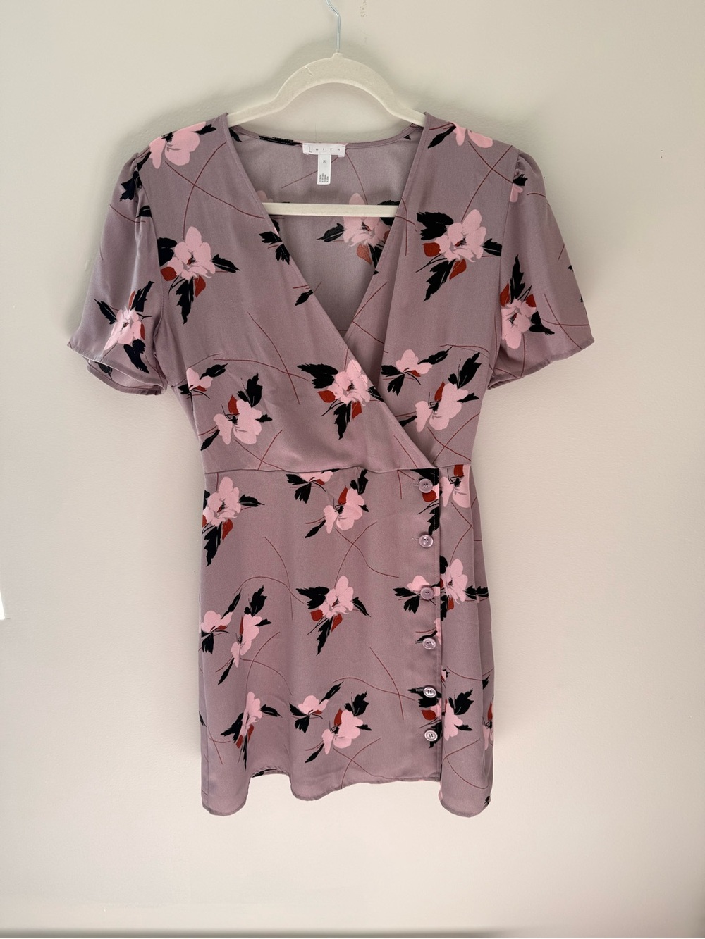 Leith Mauve Floral Wrap-Front Short Dress